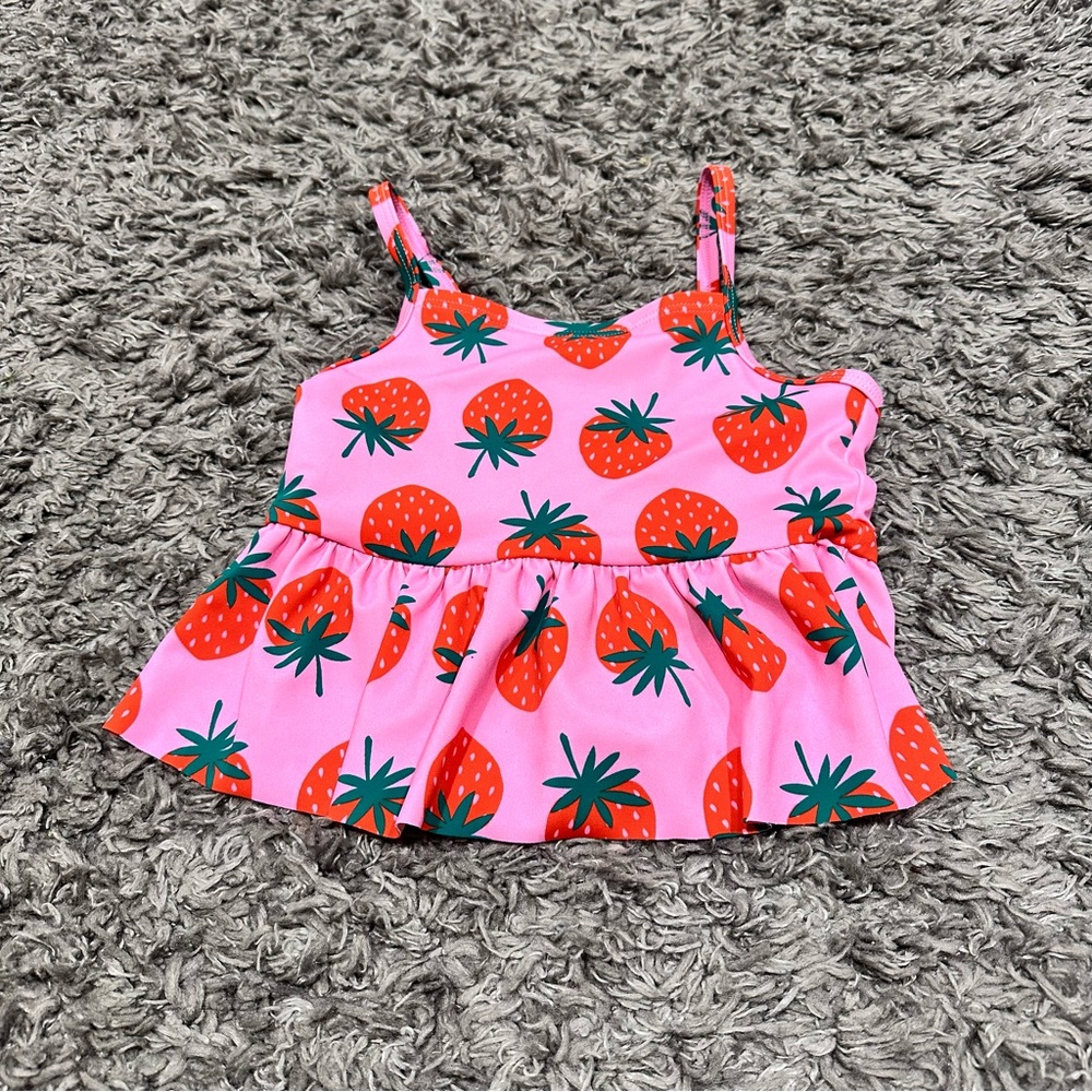 3/$15 Hanna Anderson Strawberry Print Pink Kids Swim Tankini Top Size 5 110CM